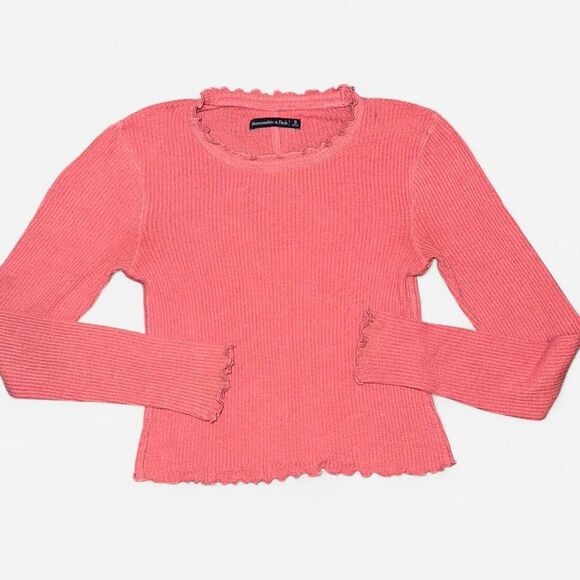 Abercrombie & Fitch Tops - Abercrombie & Fitch Pink Lettuce Ruffle Hem Long Sleeve Shirt SIZE SMALL